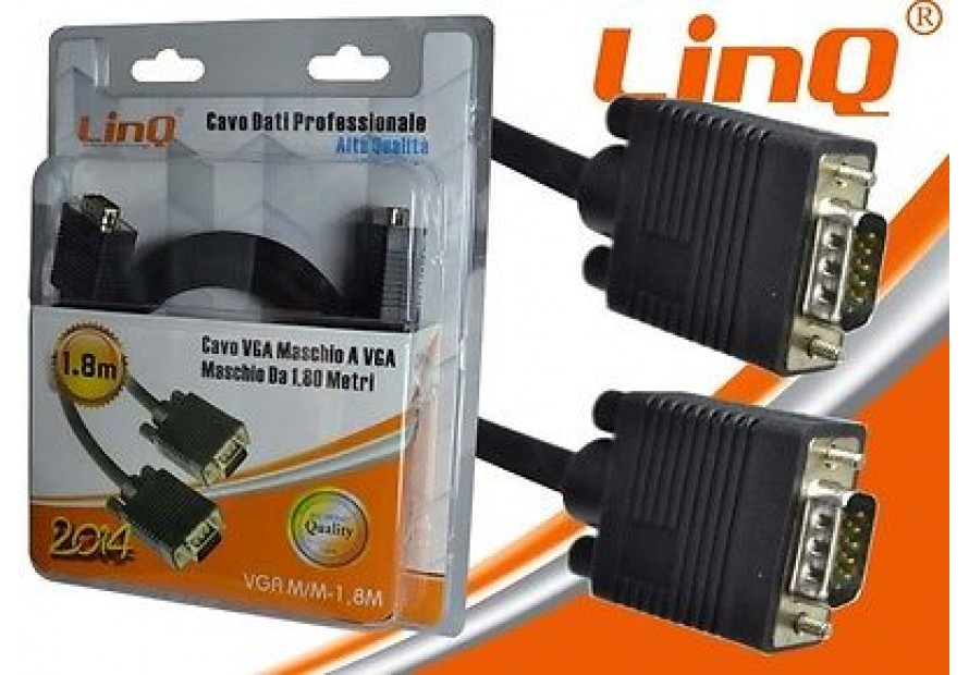 CAVO ALTA QUALITA' VGA MASCHIO A VGA MASCHIO 1,8M 1,8 METRI LINQ VGAMM-1,8M